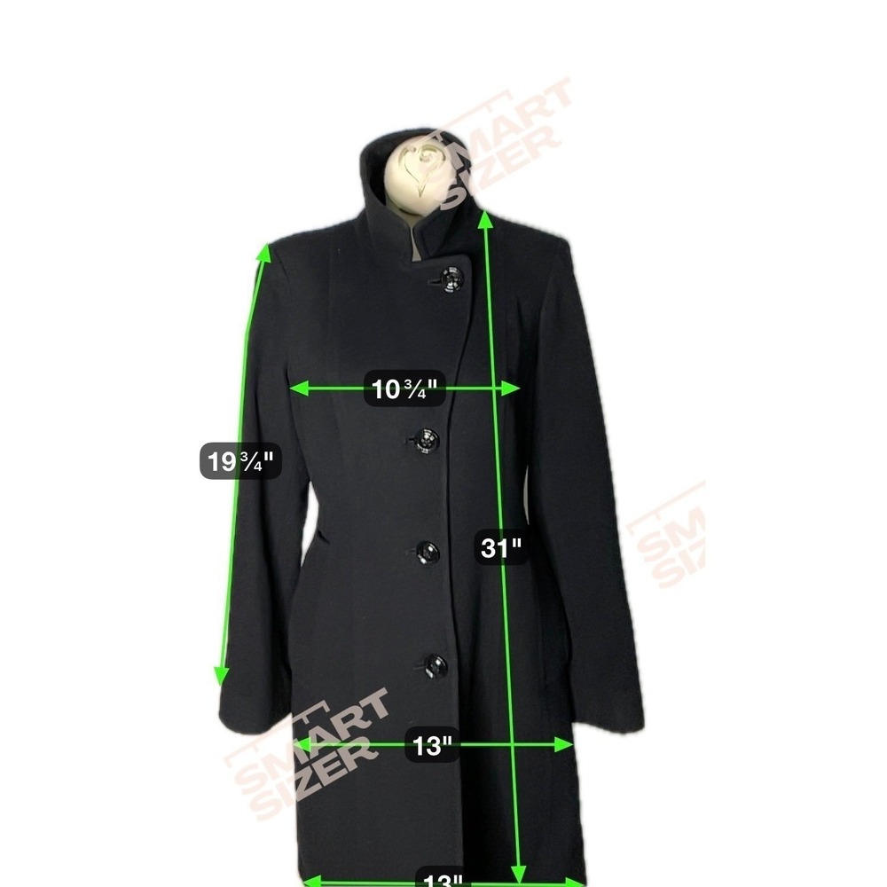 Anne Klein Wool Blend Long Coat Black Button Front Winter Dressy Classic Size 2 - Picture 7 of 9